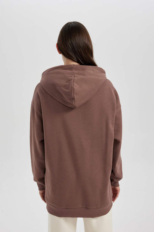 Плотный свитшот-туника с капюшоном и вышивкой обычного кроя - Defacto фото 5