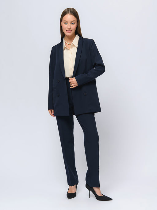 Жакет темно-синего цвета с отложным воротником и длинными рукавами - 1001dress фото 3