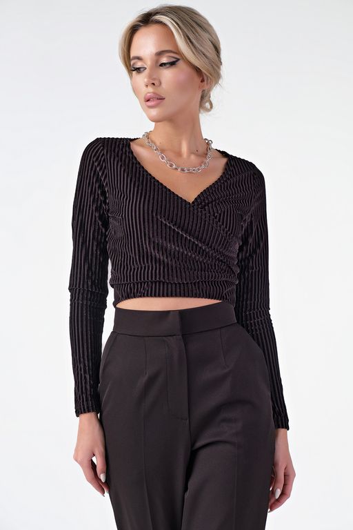 Топ бархатный укороченный с длинными рукавами черный