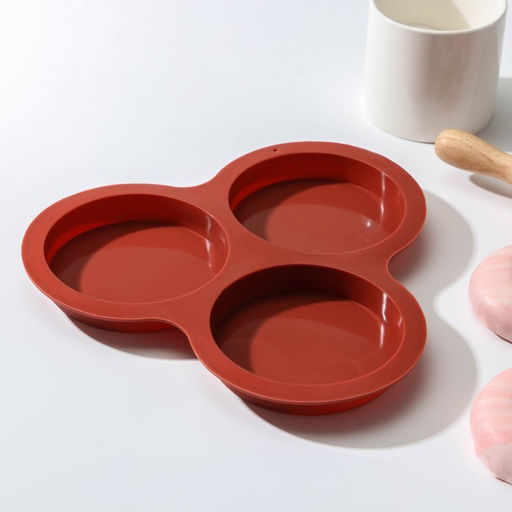 Форма для выпечки Доляна «Круг», силикон. 23×19.5 см, 3 ячейки (d=10 см), розовая