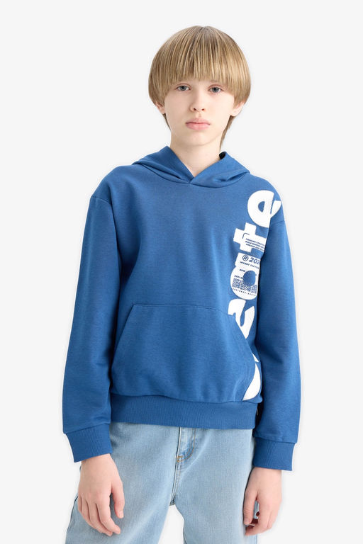 Kap__onlu Kanguru Cepli Bask_l_ Sweatshirt Erkek _ocuk - Defacto фото 4