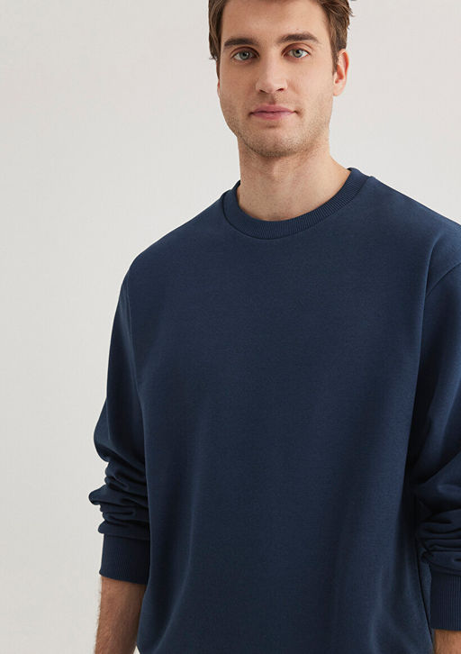 Bisiklet Yaka Lacivert Basic Sweatshirt - Mavi фото 2