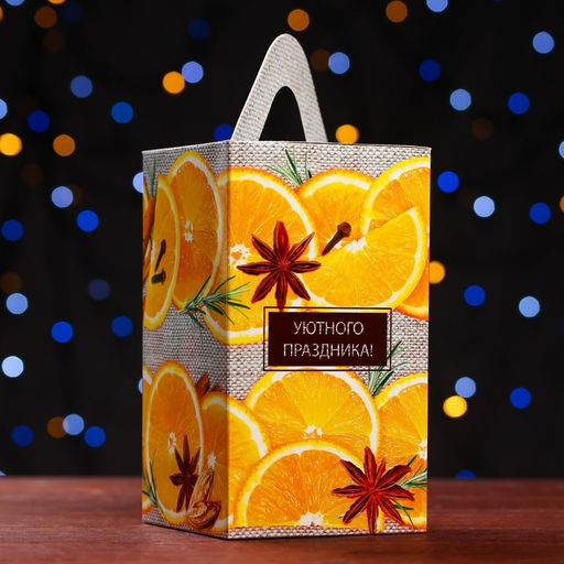 Цена за 5 шт. Подарочная коробка Апельсинки , четырехгранка большая 10 х10 х18 см - Simaland фото 3