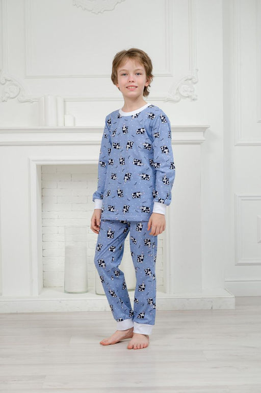 Пижама детская из джемпера и брюк из кулирки Коровы голубой - Амадэль фото 10
