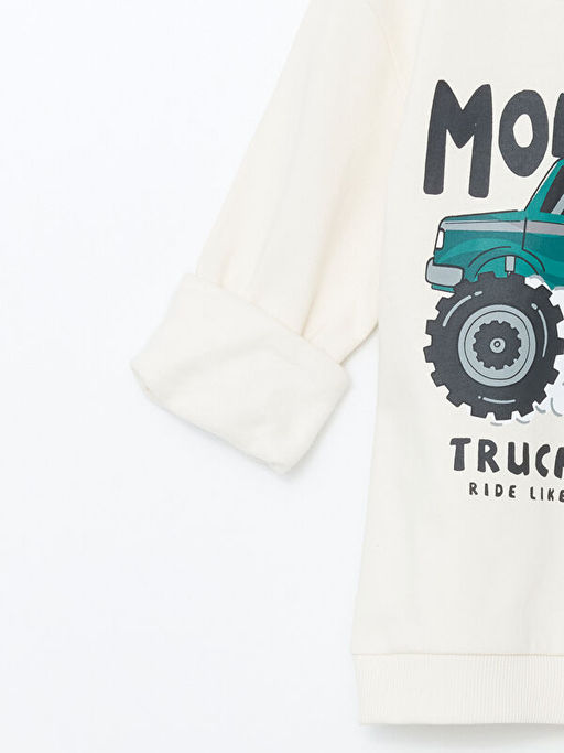 Bisiklet Yaka Bask?l? Uzun Kollu Erkek Bebek Sweatshirt 2li