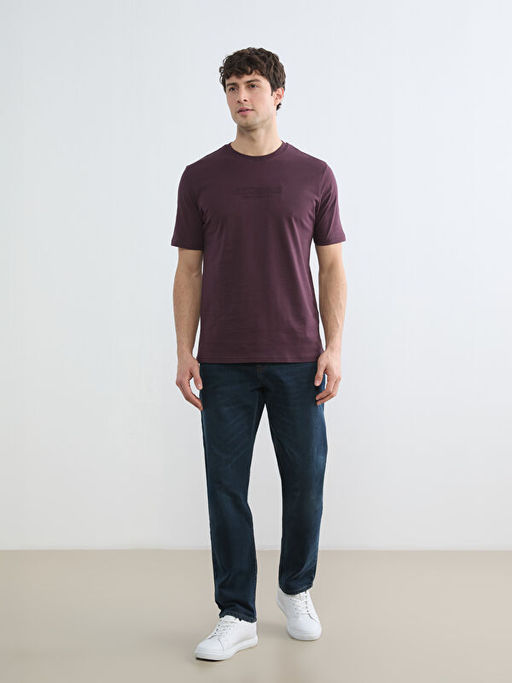 Bisiklet Yaka Bask?l? Penye Erkek Ti??rt