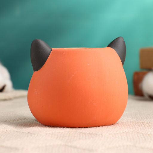 Фигурное кашпо для цветов «Добрый лис», 9×9×7 см, керамика, оранжевое, бежевое