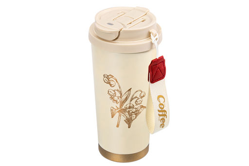 Термокружка 500 мл 9*9*19,5 см, двойная, золотисто - бежевая