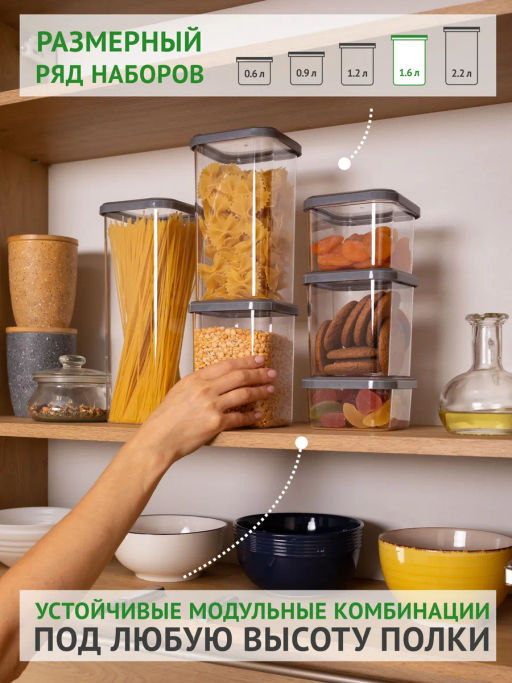 Банка 1,6л для сыпучих CUBBO SCANDI серый - Полимербыт фото 3