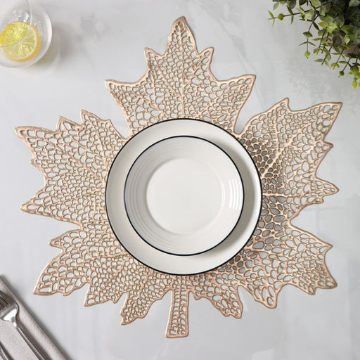 Набор салфеток сервировочных на стол Доляна Кленовый лист, 4 шт, d=38 см, цвет золотой  фото 7