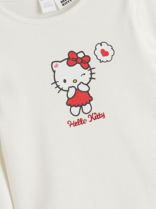 Bisiklet Yaka Hello Kitty Bask?l? K?z ?ocuk Ti??rt