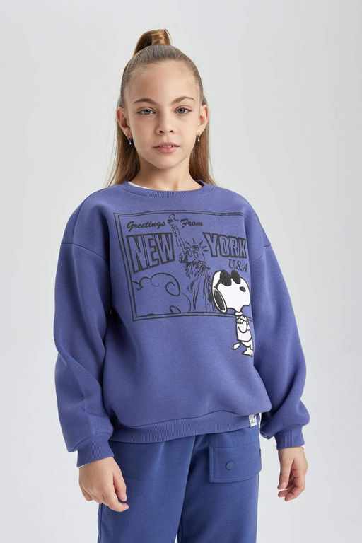 Толстовка с круглым вырезом Snoopy для девочек - Defacto фото 3
