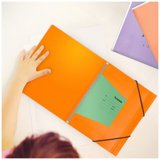 Папка на резинке А5, 500 мкм, Calligrata, корешок 30 мм, неон, оранжевая  фото 3