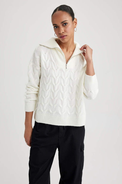 Свитер оверсайз с воротником-молнией - Defacto фото 3