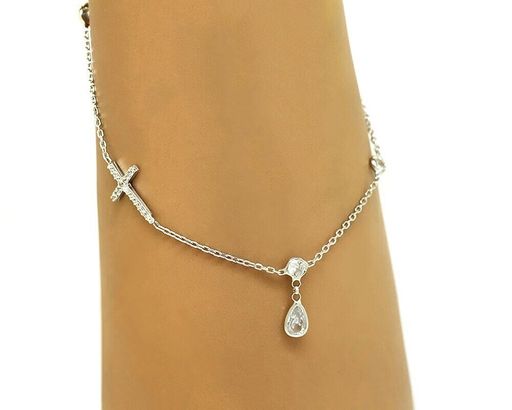 Браслет на ногу из серебра куб.циркон., ТФБ-1104