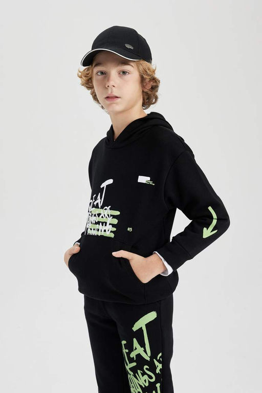 Толстовка оверсайз с капюшоном и принтом для мальчиков - Defacto фото 7