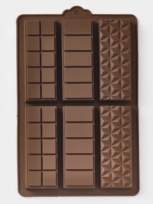 Форма для дубайского шоколада Доляна «Квадраты, полосы, пирамиды», 6 плиток, 27.5×17×2 см, силикон, коричневая