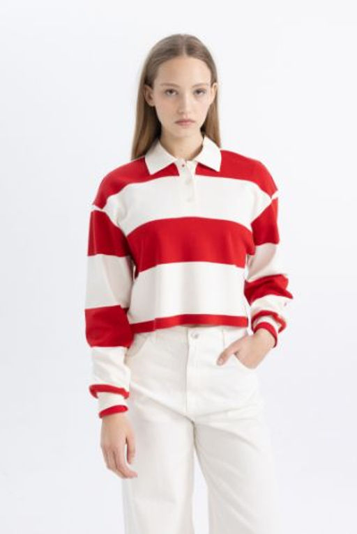 Coool Crop Cizgili Uzun Kollu Polo Tisort