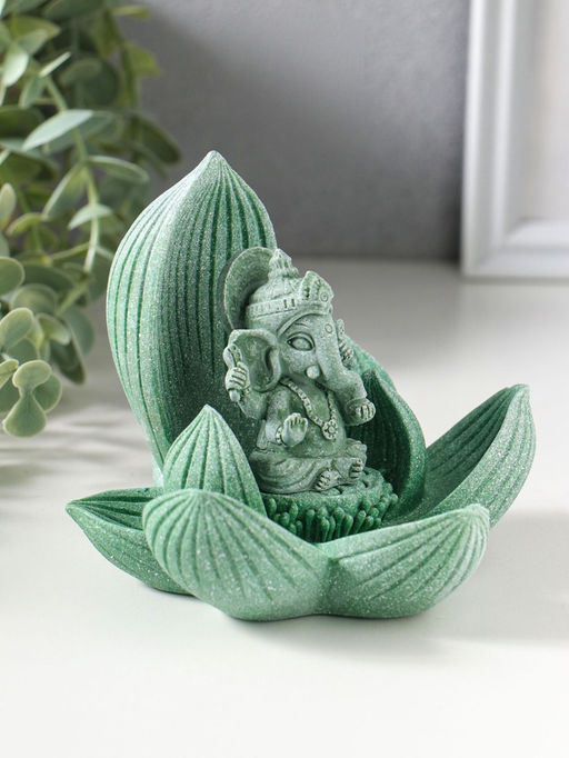 Фигурка полистоун «Лотос и Ганеша», зелёный, 12.5×12.5×11 см