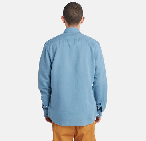 Рубашка Timberland Shirt Linen Solid Slim синяя фото 3