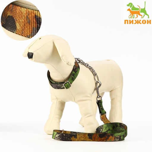 Комплект Маскировка, поводок 130 х 2,5 см, ошейник-удавка 40-54 х 2,5 см, коричневый - Пижон фото 2