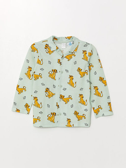 Polo Yaka Uzun Kollu Aslan Kral Bask?l? Erkek Bebek Pijama Tak?m? - Waikiki фото 2