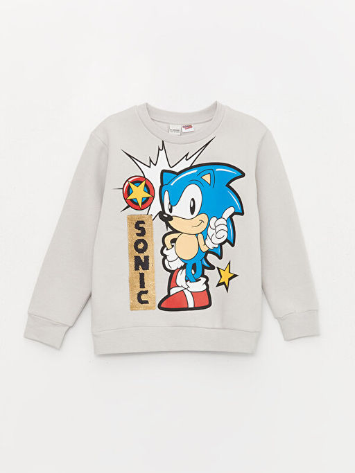 Bisiklet Yaka Sonic Bask?l? Uzun Kollu Erkek ?ocuk Sweatshirt - Waikiki фото 2