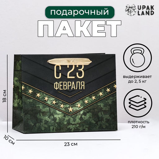 Пакет подарочный ламинированный горизонтальный С 23 февраля!, 23?18?10 см