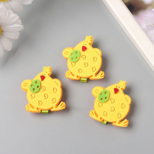 Декор для творчества дерево фетр «Прищепка. Курочка с яйцом», набор 3 шт., 1.8×3.8×4.8 см, МИКС