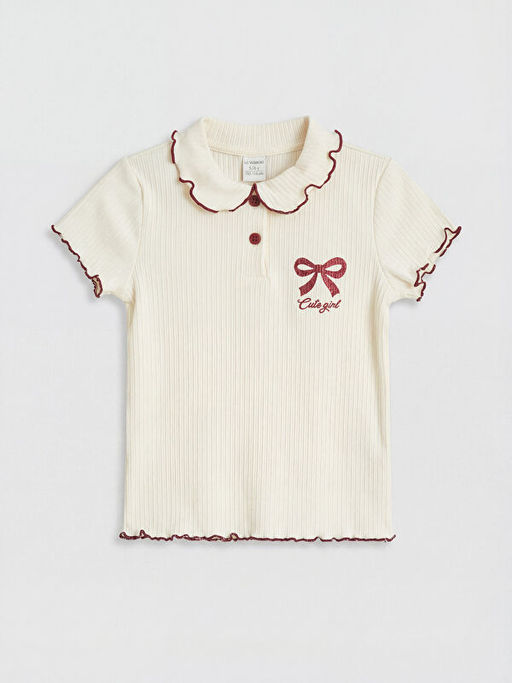 Bebe Yaka Bask?l? K?z ?ocuk Ti??rt