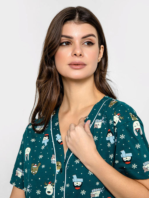 Комплект женский (джемпер, шорты) зеленый с принтом зверята - Mark formelle фото 4