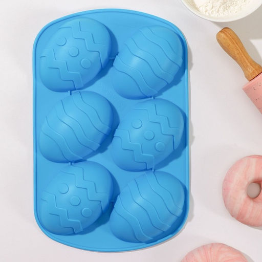 Форма для выпечки Доляна Пасха. Пасхальные яйца, силикон, 32.5?19.5 см, 6 ячеек (9.7?6.8 см), красная  фото 8