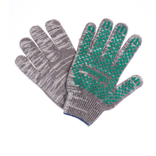 Цена за 10 шт. Перчатки садовые, хб, вязка 10 класс, 6 нитей, размер 9, с ПВХ точками, серые, Greengo  фото 3
