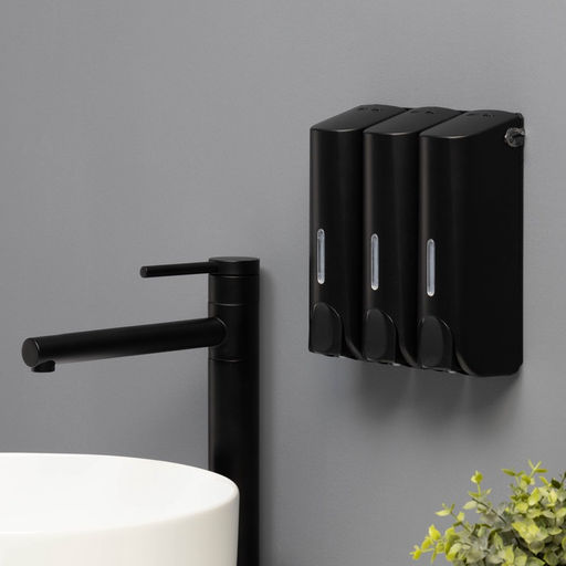 Диспенсер для мыла SAVANNA, механический, 3 отсека по 350 мл, шампунь, кондиционер, гель, чёрный фото 12