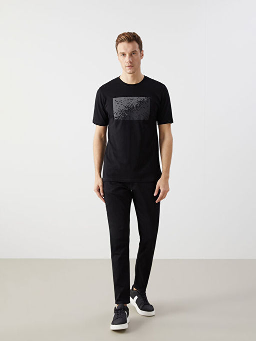 Bisiklet Yaka K?sa Kollu Bask?l? Penye Erkek Ti??rt