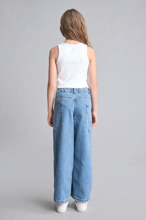 %100 Pamuk Wide Leg Jean Pantolon K_z _ocuk - Defacto фото 7