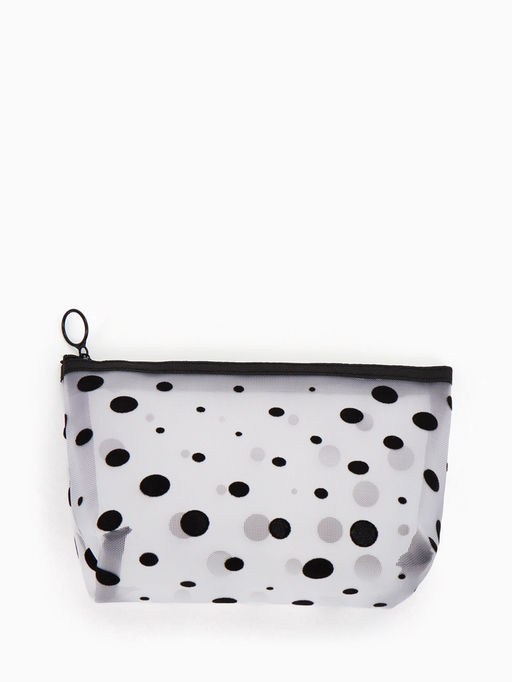 Косметичка DOTs, с рисунком, сетка, на молнии, белая