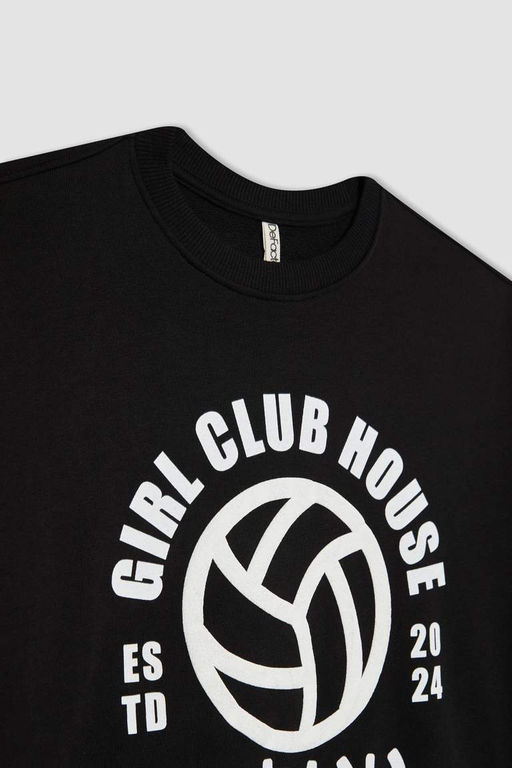 Толстовка оверсайз с круглым вырезом для девочек с принтом - Defacto фото 8