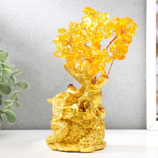 Бонсай декоративный «Денежное дерево, жаба у дерева с янтарём», 108 камней, 17×14×8 см