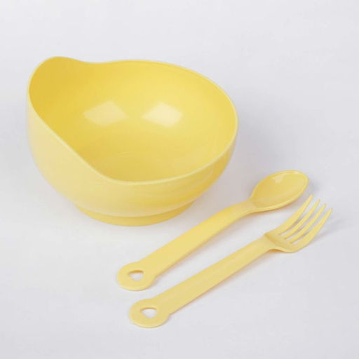 Набор детской посуды, 3 предмета: миска 250 мл, ложка, вилка, от 5 мес., цвета МИКС - Крошка я фото 4