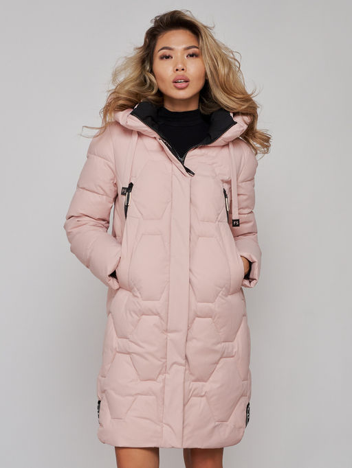 Пальто утепленное молодежное зимнее женское розового цвета 589899R - RoccaManer фото 12