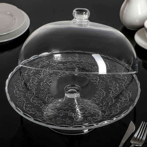 Подставка для торта Magistro «Цветочки», 29×23 см, на ножке, с крышкой-клош, стекло, прозрачная