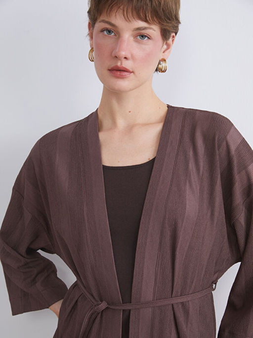 ?al Yaka ?izgili Oversize Kad?n Kimono