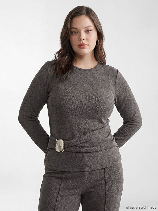 Bisiklet Yaka B?zg?l? Toka Detayl? Bluz