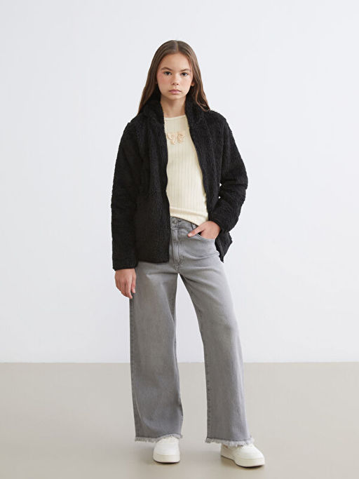 Kap??onlu Pel?? K?z ?ocuk Fermuarl? Sweatshirt