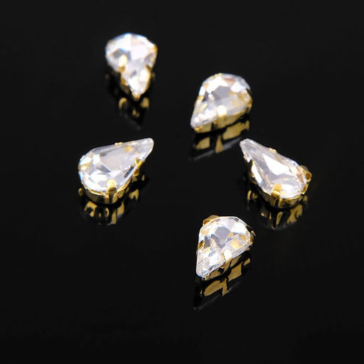 Стразы в цапах (набор 5 шт.), 6×10 мм, цвет белый в золоте