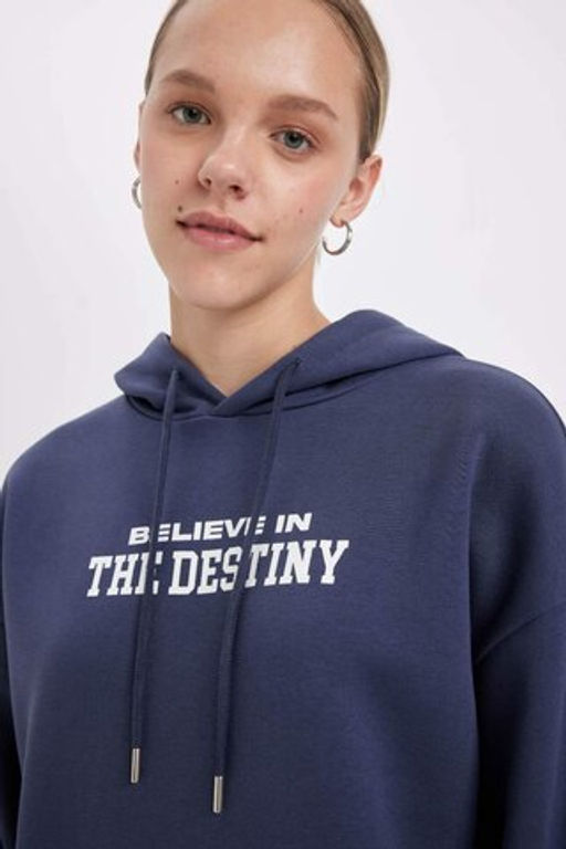 Толстовка оверсайз из плотной ткани с капюшоном и принтом - Defacto фото 4