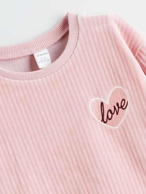 Bisiklet Yaka K?z ?ocuk Kadife Sweatshirt ve E?ofman Alt