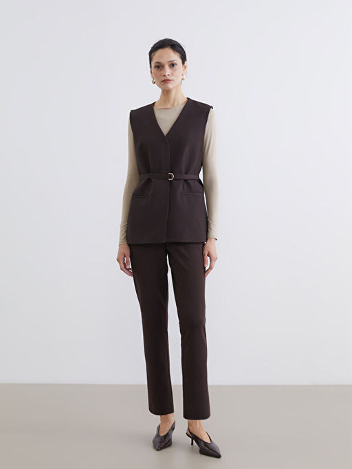 V Yaka Kemerli Kad?n Klasik Yelek