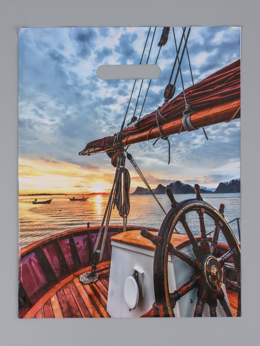 Цена за 50 шт. Пакет "Морской закат", полиэтиленовый с вырубной ручкой, 31 х 40 см, 60 мкм